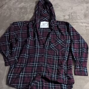 Garage Burgundy and Black Plaid Shirt